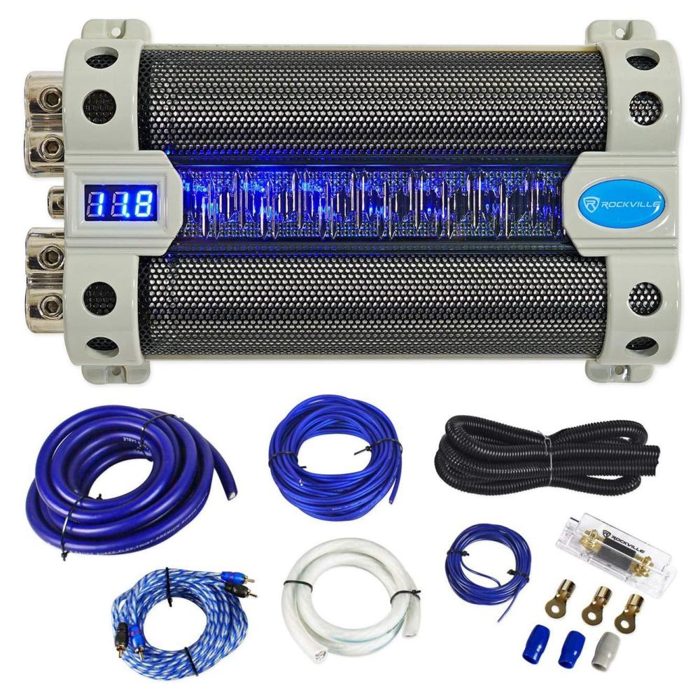 imageRockville Car Audio Bundle RFC50F v2 50 Farad Capacitor with Blue Voltage Display RWK01 0Gauge Complete Amp Installation Kit with RCA Cables 2Items