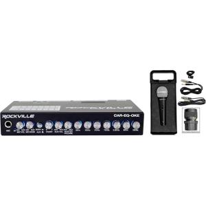 imageRockville CAREQOke Bundle 12 Din 7 Band Car Audio Bluetooth Equalizer with Echo Mic Input RMCXLR Handheld Wired Microphone with 2 Cables 4Items