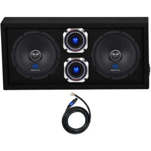 imageRockville CH102SP Bundle Chuchero Audio Enclosure Box 2 RXM88 8 in Mid Bass Drivers 2 RT4 3 in Tweeters Kevlar Cone Titanium Compression Horn 5 Items
