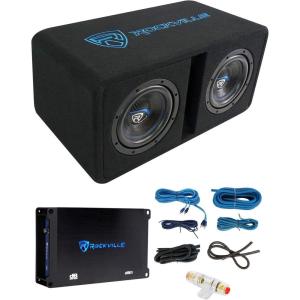 imageRockville DK58 Package Dual 8 1600W Loaded K5 Car Subwoofer Enclosure DB11 Amp 2 Ohm Deep Bass Compact Design Easy Installation for Car Audio Enthusiasts
