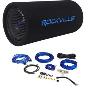 imageRockville RTB80A Bundle 8in 400Watt Peak  200Watt RMS Powered Subwoofer Bass Tube RWK81 8 Gauge Complete Amp Installation Wire Kit with 100 Copper RCA for Jeep Wrangler 8706 2Items