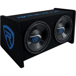 imageRockville RV1010P Dual 10 1000W Peak500W RMS Car Audio Subwoofers in Vented Enclosure Durable MDF Cabinet Aviation Carpet Finish Powerful Bass for Car Audio Systems