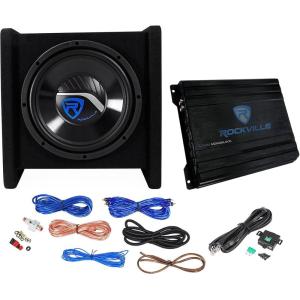 imageRockville RV101D 500W 10 Loaded Car Subwoofer Enclosure with Mono Amplifier and Amp Kit HighPerformance Bass Durable Build Easy Installation for Car Audio EnthusiastsSingle 10