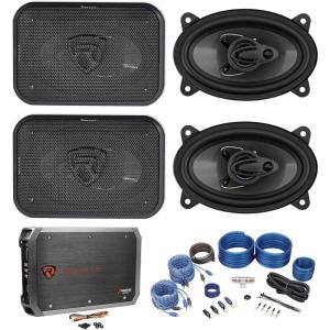 imageRockville RV463A Bundle 4 4x6 in 3Way Car Speakers 500Watt Peak70Watt RMS Per Pair RXAF1 1600Watt Peak400Watt RMS 4Channel Amplifier RWK42 4Gauge Wiring Kit 6Items