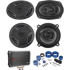 imageRockville RV694A Bundle Pair 6x9 in 1000W220W RMS 4Way Car Speakers Pair RV53A 525 in 600W100W RMS 3Way Car Speakers RXAF1 1600W Peak 4 Channel Amplifier RWK42 4 Gauge Amp Kit 6Items