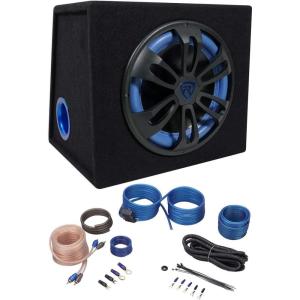 imageRockville RVB121A Bundle 12 in 500Watt Peak  300Watt RMS Active Powered Car Subwoofer Enclosure RWK10 10Gauge Amplifier Wiring Installation Kit 2Items