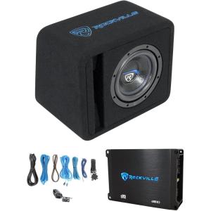 imageRockville SK58 Package 8 800w Loaded K5 Car Subwoofer EnclosureDB10 Amplifier 4 Ohm Deep Bass Compact Design Easy Installation for Car Audio Enthusiasts