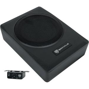 imageRockville Slim UnderSeat Powered Subwoofer Builtin Amplifier Aluminum Enclosure Remote Perfect for CarTruck Audio 6565