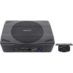 imageRockville Slim UnderSeat Powered Subwoofer Builtin Amplifier Aluminum Enclosure Remote Perfect for CarTruck Audio 658