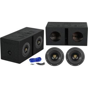 imageRockville W8K9D4 Bundle 2 8 in 2000Watt Peak 500Watt RMS Dual 4Ohm Car Subwoofers Dual 8 in Vented Sub Box 14AWG Speaker Wire Screws Spade Terminals 5Items