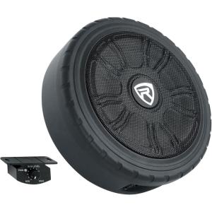 imageRockville Wheel of BASS 8 500W Powered Car Subwoofer 4 Ohm Slim Cast Aluminum Design Easy Install Remote Bass Knob for Trucks and Cars