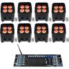 imageRockville Best PAR 50 Bundle 8 Rechargeable Par Can Wash Lights with Wireless DMX RGBWA UV ROCKFORCE W2 192 Channel Wireless DMX Lighting Controller 9Items