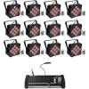 imageRockville Best PAR 60 Bundle 12 Rechargeable Par Can Wash Lights with RGBWA UV Wireless DMX ROCKFORCE W4 384Channel Wireless DMX Controller with MIDI 13Items
