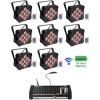 imageRockville Best PAR 60 Bundle 8 Rechargeable Par Can Wash Lights with Wireless DMX RGBWA ROCKFORCE W4 384 Channel Wireless DMX Lighting Controller with MIDI 9Items