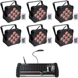 imageRockville BEST PAR 60 Bundle 6 Rechargeable RGBWA and UV Battery Wash Lights with Wireless DMX 13200mAh Power 9x6W LEDs ROCKFORCE W4 384Channel 24GHz DMX Lighting Controller with MIDI 7items