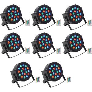 imageRockville Battery PAR 50 18W LED DMX Wash UpLight Rechargeable Battery Remote Control RGB Color Mixing Sound Activated for DJs Clubs Parties Weddings 8Piece