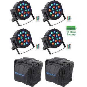 imageRockville Battery PAR 50 Bundle 4 Rechargeable RGB LED DMX DJ Wash UpLights 2 RLB90 Universal Travel Bags for Two Fixtures 6Items