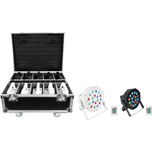 imageRockville Battery PAR 50 Bundle 5 Black 5 White Rechargeable LED DMX DJ Wash Up Lights Charging Road Case for 10 Lights 11Items