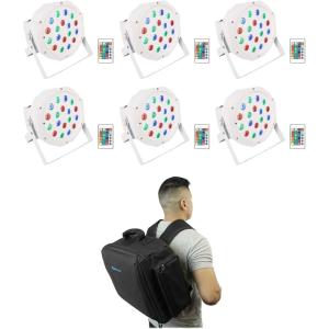 imageRockville Battery PAR 50 Bundle 6 Rechargeable RGB LED DMX Wash Uplights with Remote RLBP6 Padded Backpack Bag for Six Fixtures 7Items