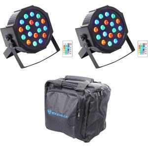 imageRockville Battery Par 50 Bundle 2 Rechargeable LED DMX DJ Wash Uplights with Remote RLB90 Universal Travel Bag Fits 2 Par Lights with Controller and Cables 3Items