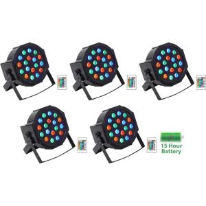 imageRockville Battery Par 50 Rechargeable LED DMX Wash Up Light with Remote RGB Color Mixing Sound Mode for DJs and Clubs 5Piece
