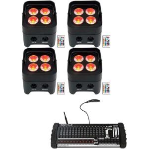 imageRockville Best PAR 50 Bundle 4 Rechargeable Par Can Wash Lights Wireless DMX RGBWA UV ROCKFORCE W4 384 Channel Wireless DMX Lighting Controller with MIDI 5Items