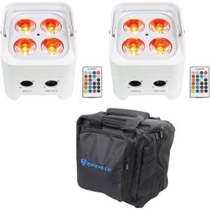 imageRockville Best PAR 50 White Bundle 2 Rechargeable Par Wash UpLight Wireless DMX RGBWA UV RLB90 Universal Travel Bag 3Items