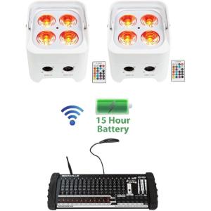 imageRockville Best PAR 50 White Bundle 2 Rechargeable Par Wash UpLights with Wireless DMX RGBWAUV ROCKFORCE W4 384 Channel Wireless DMX Lighting Controller with MIDI 3Items