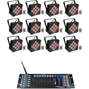 imageRockville Best PAR 60 Bundle 12 Rechargeable Par Can Wash Lights with RGBWA UV Wireless DMX ROCKFORCE W2 Wireless 24GHz DMX Controller 13Items