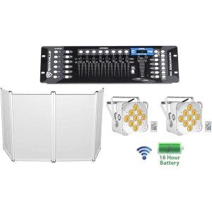 imageRockville Best PAR 60 Bundle 2 60W RGBWAUV Battery Powered Wireless DMX Wash Par Lights RFAAW 112x48 DJ Event Facade Frame with Bag amp Scrims ROCKFORCE 192Channel DMX Controller 4Items
