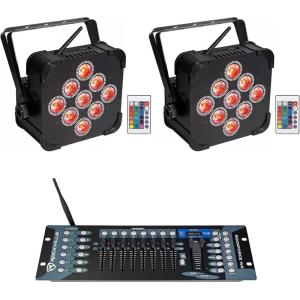 imageRockville Best PAR 60 Bundle 2 Rechargeable Wireless DMX RGBWAUV LED Wash Lights ROCKFORCE W2 192Channel Wireless DMX Lighting Controller 3Items