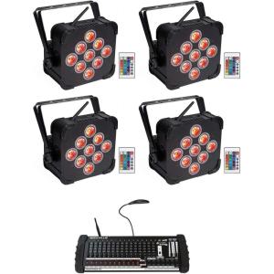 imageRockville Best PAR 60 Bundle 4 Rechargeable Par Can Wash Lights wWireless DMX RGBWA UV ROCKFORCE W4 384Channel Wireless DMX Controller MIDI 5Items