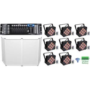 imageRockville Best PAR 60 Bundle 8 Rechargeable Wireless DMX Par Wash Lights RFAAW 112 in x 48 in DJ Event Facade Booth with Bag amp Scrims ROCKFORCE 384 Channel Lighting Controller 10Items