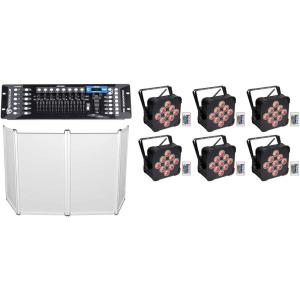 imageRockville Best PAR 60 Bundle Rechargeable RGBWAUV Par Can Wash Lights with Wireless DMX 13200mAh Battery 9x6W 6in1 LEDs IRC Remote True Wireless Stage Uplighting System 8Items