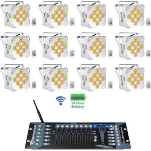 imageRockville Best PAR 60 White Bundle 12 RGBWAUV Battery Powered Wash Par Lights with 24GHz DMX512 Receiver ROCKFORCE W2 192 Channel Lighting Controller 13Items