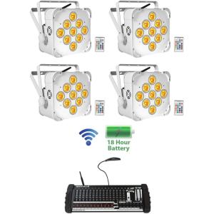 imageRockville Best PAR 60 White Bundle 4 RGBWA UV Battery Powered Wireless DMX Wash Par Lights ROCKFORCE W4 384 Channel Lighting Controller with MIDI 5Items