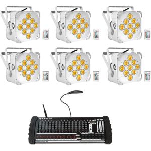 imageRockville Best PAR 60 White Bundle 6 Battery Powered Wireless DMX Wash Par Lights ROCKFORCE W4 384 Channel Wireless DMX Lighting Controller MIDI Controls 7Items