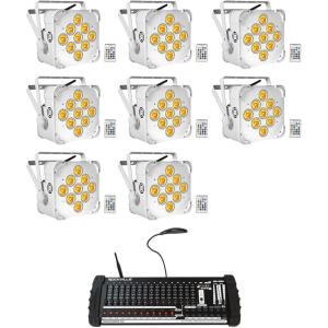 imageRockville Best PAR 60 White Bundle 8 RGBWAUV Battery Powered Wireless DMX Wash Par Lights ROCKFORCE W4 384 Channel Wireless DMX Lighting Controller with MIDI 9Items