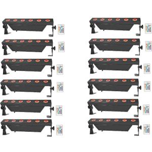 imageRockville Best Strip 60 Black Rechargeable Wash Light Bar with Wireless DMX RGBWAUV Color Mixing for DJ Events and Stage Lighting 12Piece