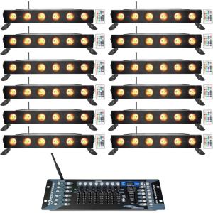 imageRockville Best Strip 60 Bundle 12 Black Rechargeable Wash Light Bars with Wireless DMX RGBWAUV ROCKFORCE W2 192Channel Wireless DMX Lighting Controller 13Items