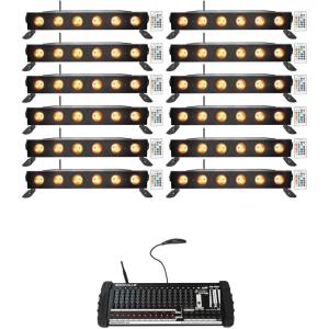 imageRockville Best Strip 60 Bundle 12 Black Rechargeable Wash Light Bars with Wireless DMX RGBWAUV ROCKFORCE W4 384Channel Wireless DMX Lighting Controller with MIDI 13Items