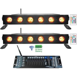 imageRockville Best Strip 60 Bundle 2 Rechargeable Black Wash Light Bars with Wireless DMX RGBWAUV ROCKFORCE W2 192Channel Wireless 24GHz DMX Lighting Controller 3Items