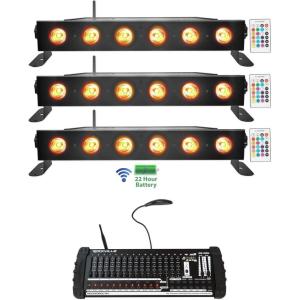 imageRockville Best Strip 60 Bundle 3 Rechargeable RGBWA UV Wash Light Bars Black ROCKFORCE W4 384 Channel Wireless DMX Lighting Controller with MIDI Stage Lighting 4Items