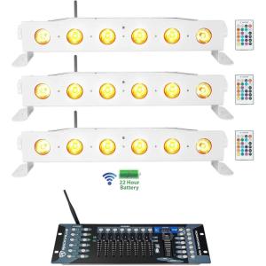 imageRockville Best Strip 60 Bundle 3 Rechargeable White Wash Light Bars RGBWA UV Wireless DMX ROCKFORCE W2 192 Channel 24GHz DMX Lighting Controller 4Items
