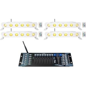 imageRockville Best Strip 60 Bundle 4 Rechargeable White Wash Light Bars with Wireless DMX ROCKFORCE W2 192Channel Wireless DMX Lighting Controller 5Items