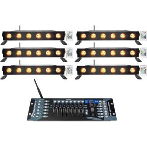imageRockville Best Strip 60 Bundle 6 RGBWAUV Rechargeable Battery Powered Strip Wash Light Bars ROCKFORCE W2 192Channel Wireless DMX Controller 7Items