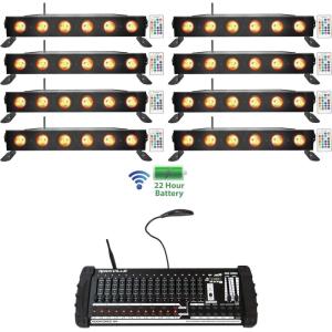 imageRockville Best Strip 60 Bundle 8 Black Rechargeable Wash Light Bars ROCKFORCE W4 384 Channel Wireless DMX Lighting Controller with MIDI 9Items