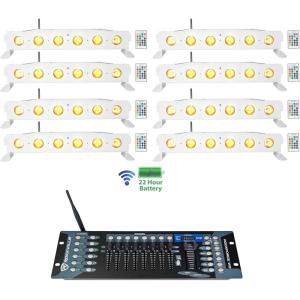 imageRockville Best Strip 60 Bundle 8 Rechargeable White Wash Light Bars with Wireless DMX RGBWAUV ROCKFORCE W2 192 Channel Wireless DMX Lighting Controller 9Items