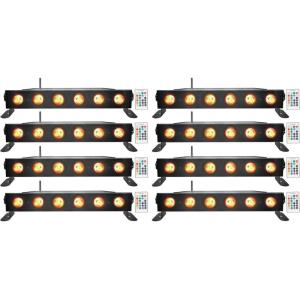 imageRockville Best Strip 60 Rechargeable LED Wash Light Bar Wireless DMX RGBWAUV 8800mAh Battery 6500 LUX IRC Remote for DJs Stage and Event Lighting 8Piece