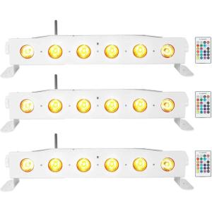 imageRockville Best Strip 60 White 36W Rechargeable Wash Light Bar 6x6W RGBWAUV LEDs Wireless DMX IRC Remote for DJs Events and Stage Lighting 3Piece